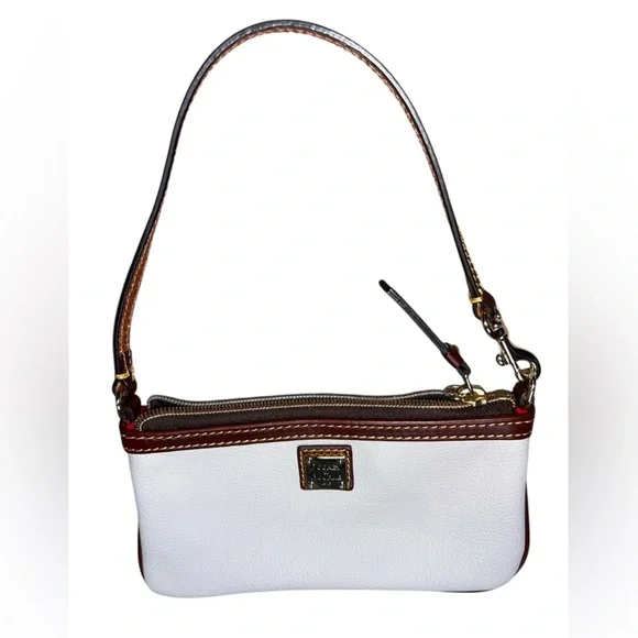 {Dooney & Bourke Cream & Brown Leather Wristlet Convertible Strap} - Picture 2 of 10